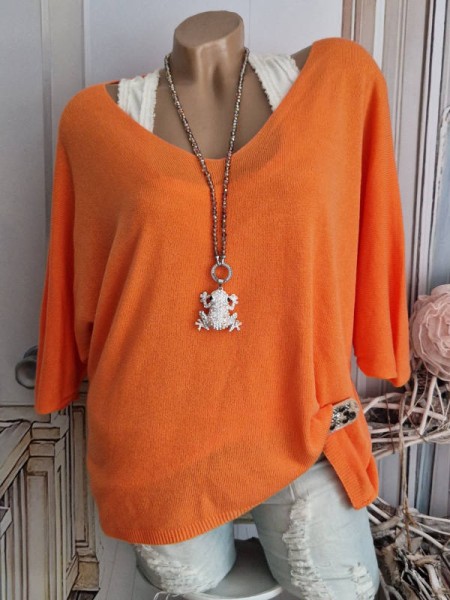 orange Tunika Glattstrick Pullover Oversized Italy 38-42 Fledermausarm Kurzarm