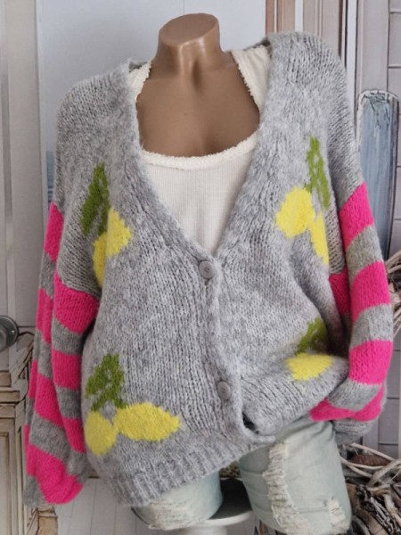 Cardigan Strickjacke grau pink Limone Zitrone Oversize Made in Italy 36-42 Ärmel überschnitten