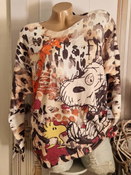 Feinstrick Tunika Longsleeve Graffiti Comic bunt gemustert 40-44 Lurexsaum Made in Italy Glitzer Nie