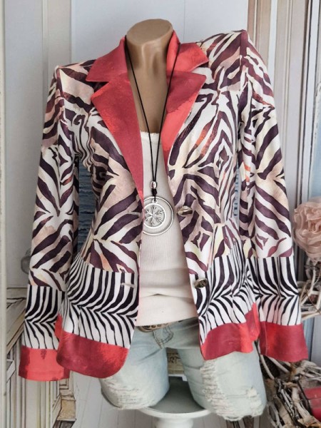 Blazer MISSY Jackett M 38 Kurzblazer rostrot braun weiss Print Glitzer Nieten