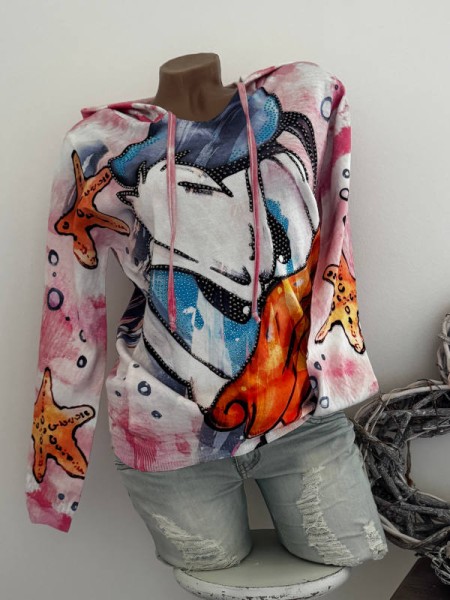 Kapuzenpulli Pullover L/XL 40 42 MISSY Cartoon Comic Print bunt Frühlingskollektion Neu Glitzer