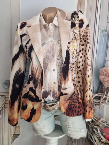 Blazer M 38 MISSY Kurzblazer Tiger Krone Animal Print Glitzernieten Neu