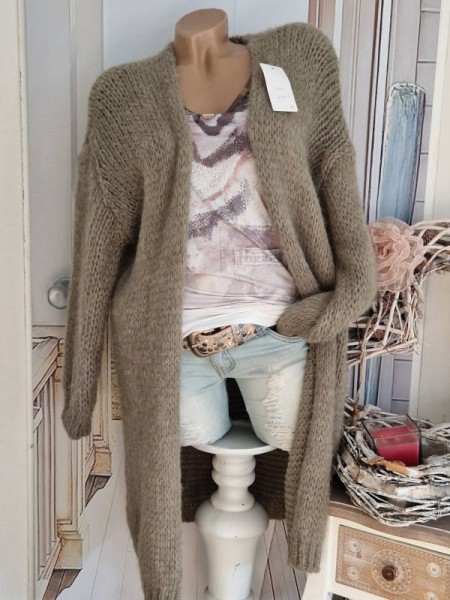 Strickmantel oliv Made in Italy Cardigan Oversized NEU 38-44 Ärmel überschnitten