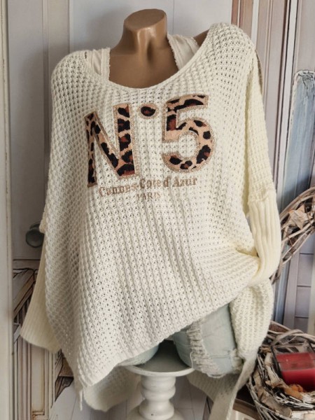 Oversized Pullover Long Pulli Vokuhila Made in Italy 40-46 wollweiss