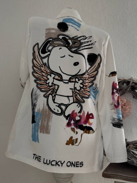 Cooler Comic Print Blazer Jackett Made in Italy 38-42 weiss bunt