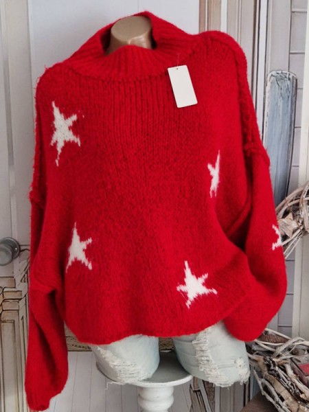 Pulli Pullover Sterne rot weiss sichtbare Aussennähte Made in Italy Pullover Knit 36-42