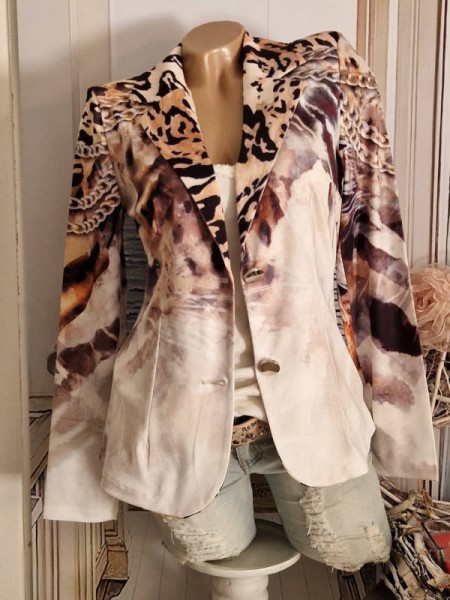 Blazer MISSY M 38 Kurzblazer Jackett Tiger Gliederkettchen Animal Print Glitzernieten Neu