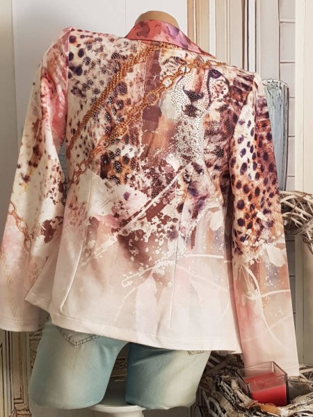 MISSY Jackett Kurzblazer Blazer M 38 Neu rosa creme weiss beige Leo Kettchen Tigermotiv Print