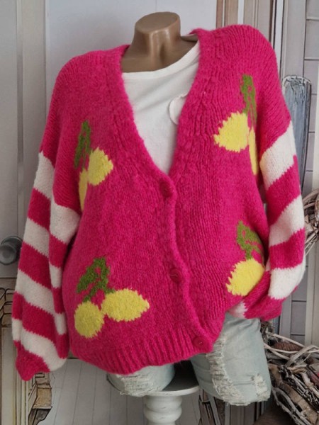 Cardigan Strickjacke weiss pink Limone Zitrone Oversize Made in Italy 36-42 Ärmel überschnitten