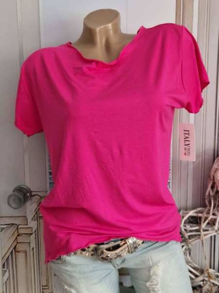 Basic T-Shirt Shirt Tunika 36 38 40 Italy Wellensaum Kurzarm pink NEU