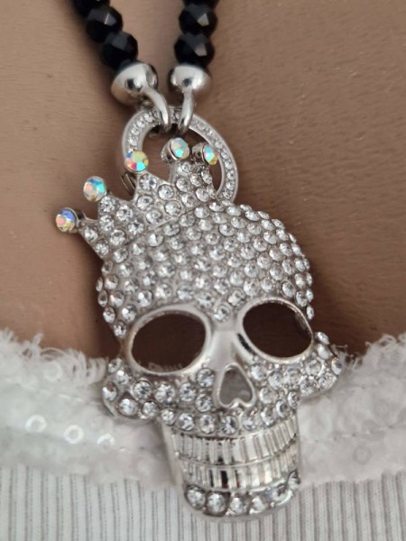 SKULL MIT KRONE Wechselanhänger silberfarben Strass Glitzer Anhänger für VARIO Kette Neu