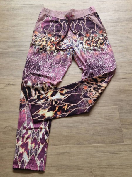 MISSY M 38 Baggy Hose Joggpants lila Animal gemustert Glitzer Steinchen Neu