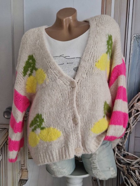 Cardigan Strickjacke beige pink Limone Zitrone Oversize Made in Italy 36-42 Ärmel überschnitten