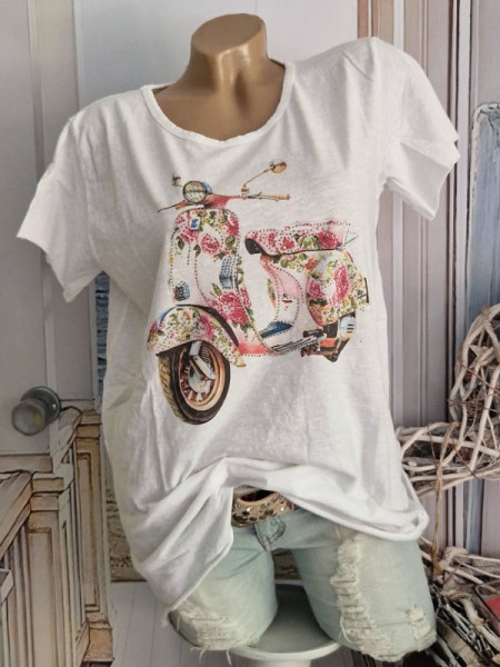 T-Shirt NEU Shirt 36 38 40 42 Romantik Roller Print Neu Glitzer