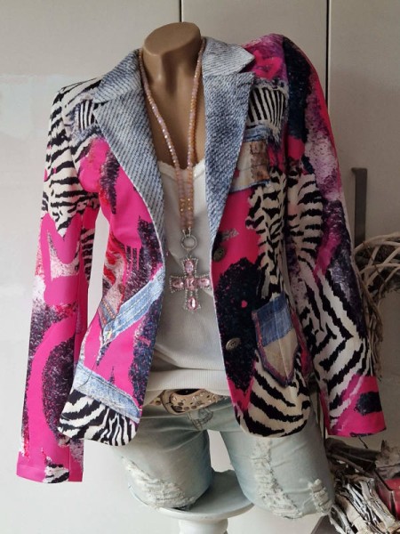 MISSY Kurzblazer L 40 Blazer Neue Kollektion Jackett Jeans Animal pinker  Print Glitzer Nieten | Italienische und Franzoesische Damenmode | modebina  online shop