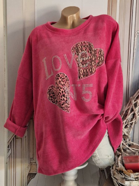 Feincord Tunika Sweatshirt Made in Italy pink 40-44 NEU Pullover viele Glitzer Nieten