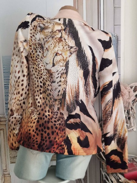 Blazer M 38 MISSY Kurzblazer Tiger Krone Animal Print Glitzernieten Neu