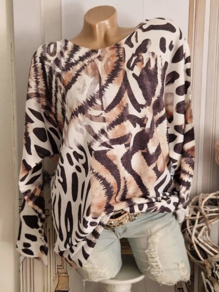 Feinstrick Tunika Longsleeve Animal Print 40-44 Lurexsaum Made in Italy