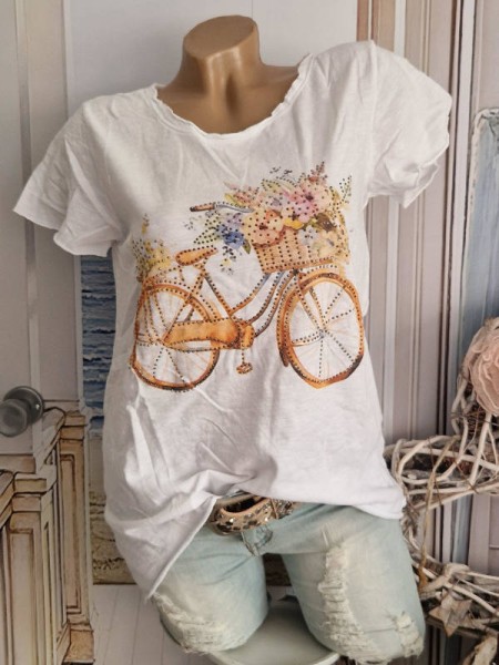 T-Shirt NEU Shirt 36-42 Fahrrad mit Blumenkorb Nieten