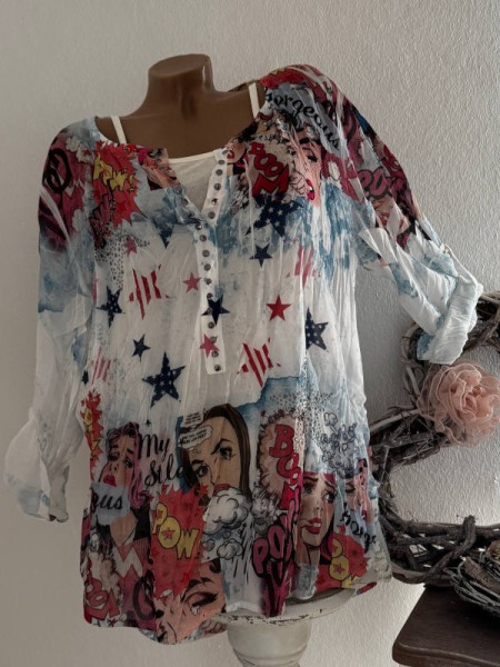 Tunika Bluse 2tlg mit Top Comic Print Nietenleiste 38 40 42 Made in Italy