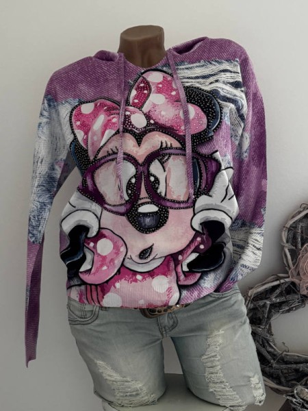 Kapuzenpulli Pullover M/L 38 40 MISSY süsse Comic Mouse lila Frühlingskollektion Neu Glitzer