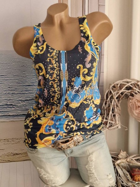 XL 42 Longtop MISSY Top NEU Trägertop Shirt blau dunkelblau gelb Paisley  Glitzer Nieten | Italienische und Franzoesische Damenmode | modebina online  shop