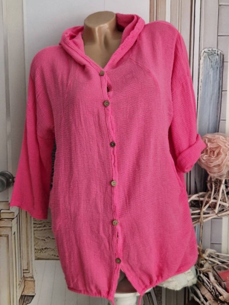 Jacke / Tunika Kapuze pink Musselin Baumwolle 36 38 40 42 NEU Italy