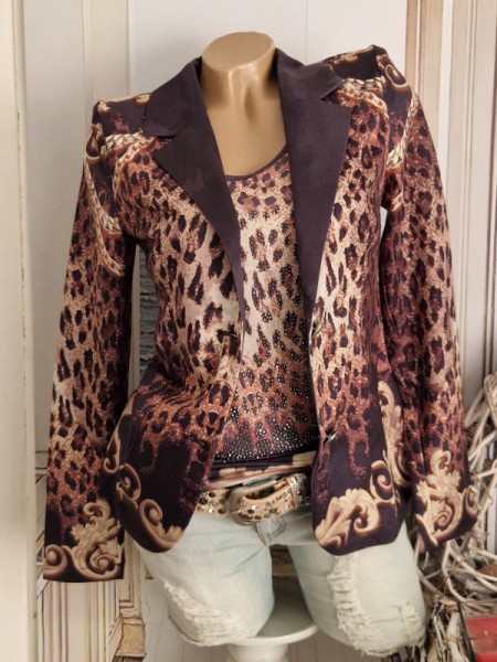 M 38 Blazer MISSY Kurzblazer schwarz braun beige Leo Ornamente Print Nieten Neu