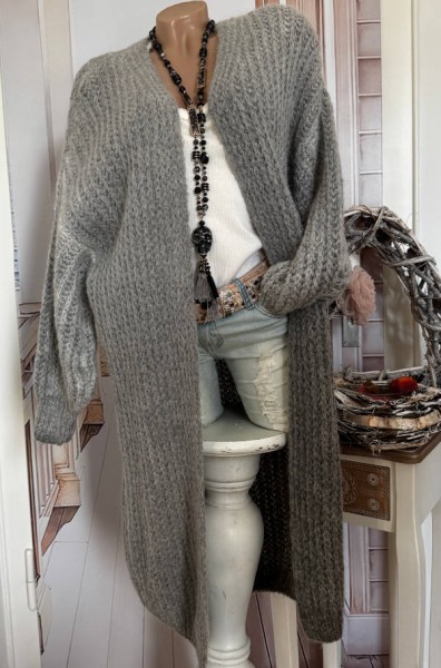 Strickmantel Cardigan Oversized warm NEU grau Made in Italy 40-44 Ärmel überschnitten