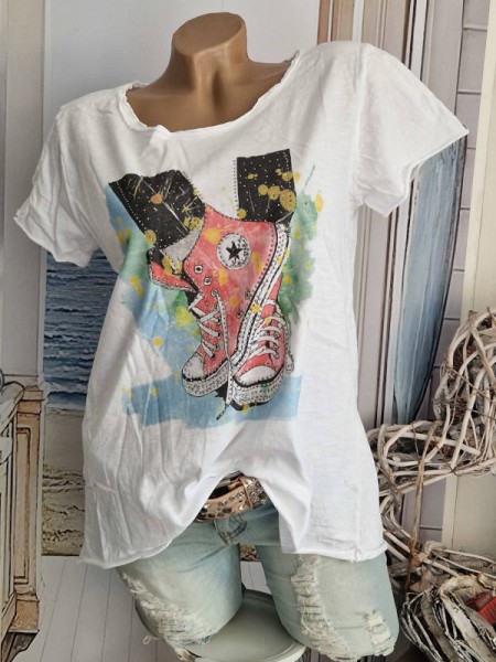 T-Shirt Made in ITALY 36 38 40 42 Turnschuhe Fashion Print Tunika Baumwolle Nieten