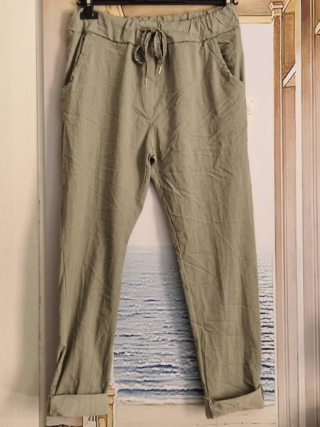 Joggpants oliv grün Hose Made in Italy stretchig Chino Baggy Onesize 36-40