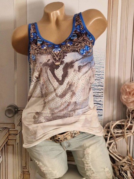 MISSY Top L 40 Longtop Neue Kollektion weiss royalblau grau Print Glitzer Nieten