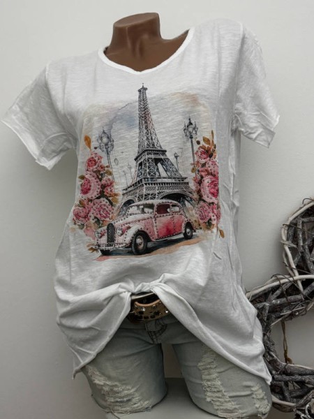 T-Shirt Shirt 36 38 40 42 Romantik Parisausflug Italy Nieten NEU weiss