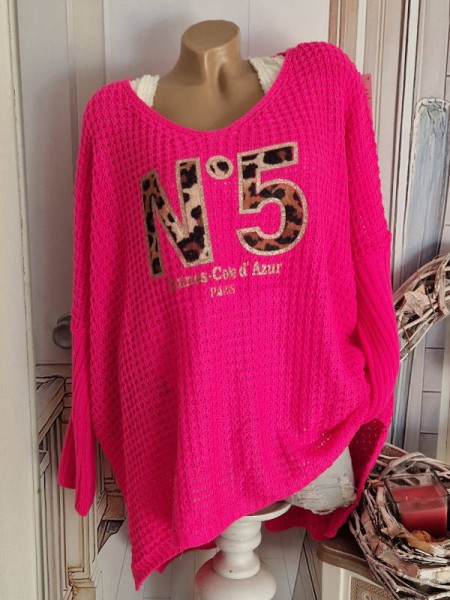 Oversized Pullover Long Pulli Vokuhila Made in Italy 40-46 knalliges pink