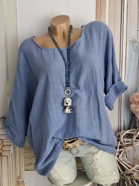 Bluse Tunika Musselin Baumwolle jeansblau Made in Italy Neu 38-42