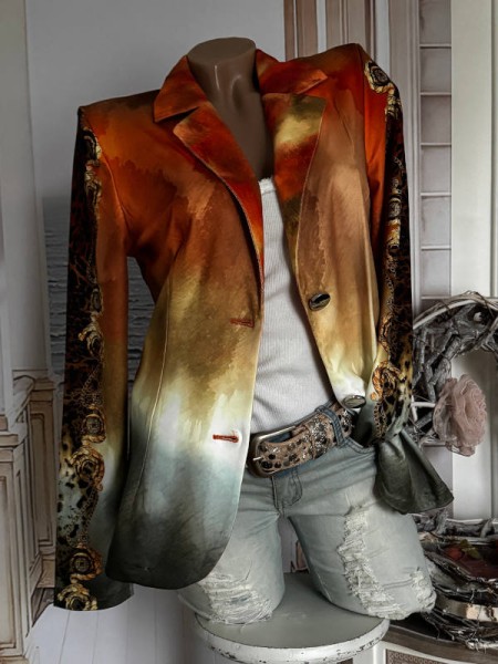 Blazer L 40 MISSY Jackett orange bunt gemustert Neu Glitzer Strass Steinchen