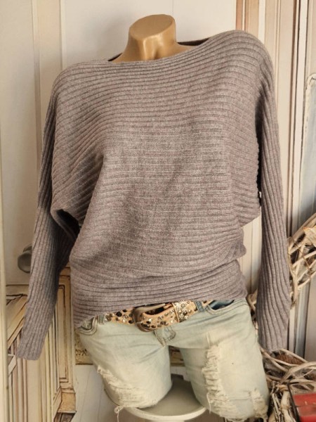 grau Neu 36-40 oversized Pulli Rippstrick Pullover Fledermausarm