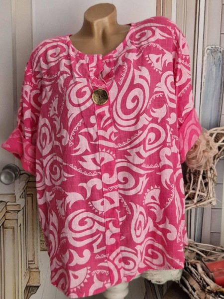 Bluse Tunika Baumwolle grosser Knopf pink 42-46 1/2 Arm Made in Italy NEU