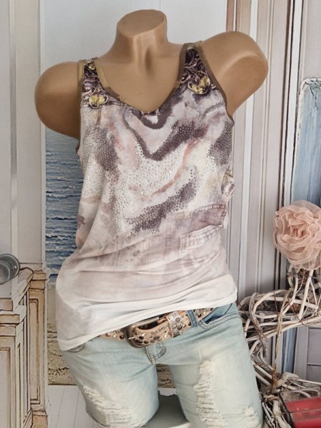 Longtop XL 42 MISSY Top NEU Camouflage Jeans Brokat Print Nieten