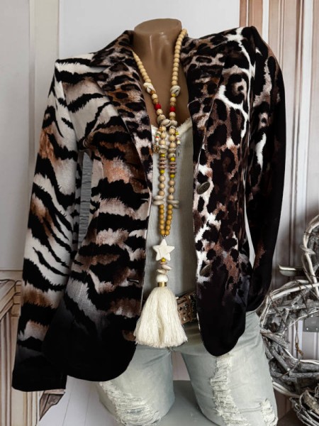 Blazer MISSY Jackett S 36 Animal Print weiss schwarz beige Neue Kollektion