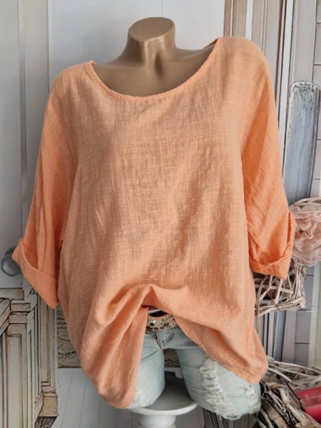 lässige Bluse Tunika 40 42 44 peach Musselin Leinenoptik Neu